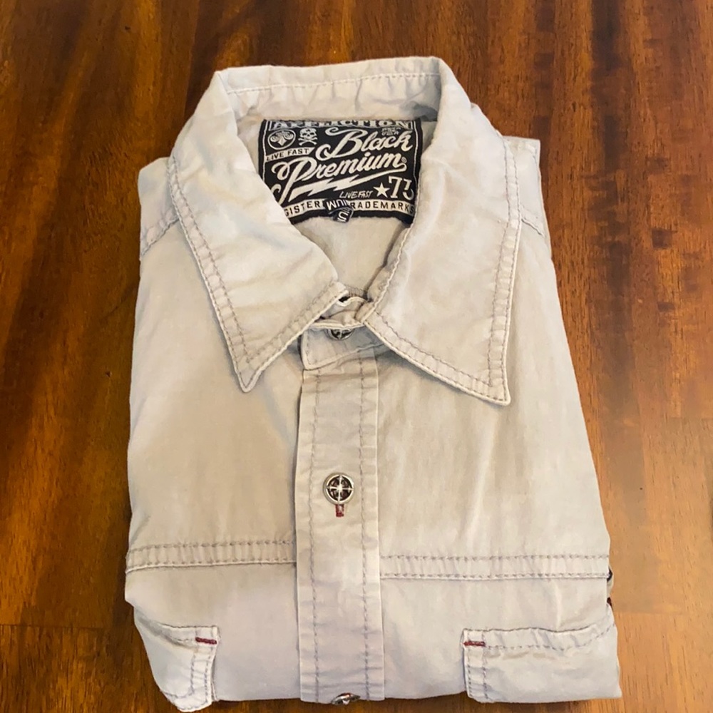 Affliction medium button up shirt. - grey